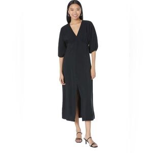 MANGO Bombay Dress Black Puff Sleeve Midi Dress NWT Size XS